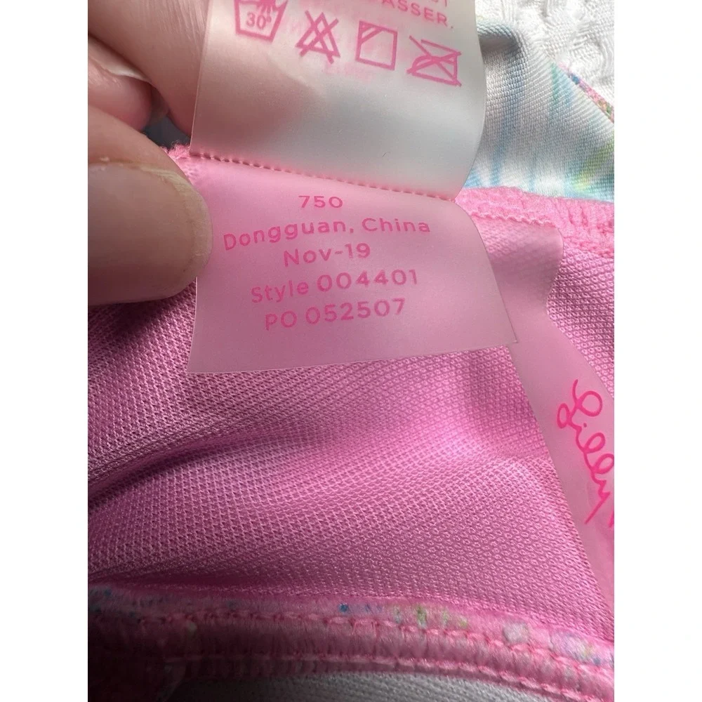 Lilly Pulitzer Womens Swim Tankini Top Size 10 Pink Blue Floral Ruched Cups